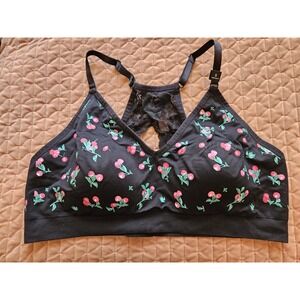 NWT Torrid Curve Cherries and Stretchy Black Lace Padded Bralette Bra, Size 5